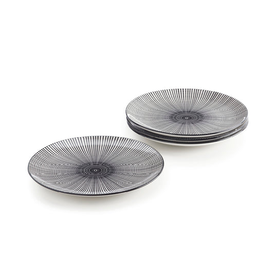 Set of 4 dinner plates embossed - White / Black