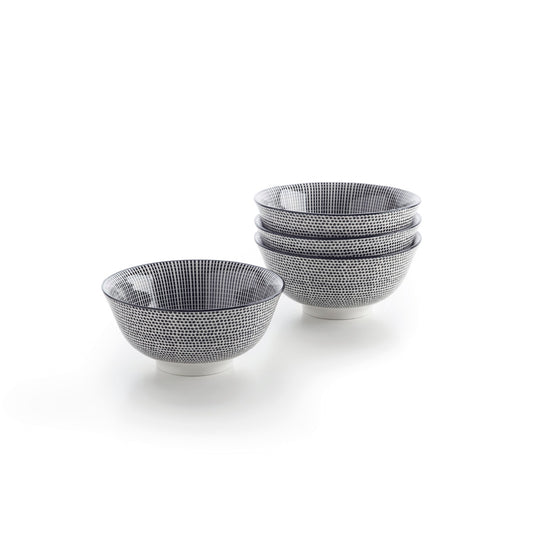 Set of 4 bowls embossed - White / Black