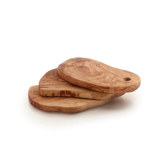 Set of 3 oval cutting boards with hole in olive wood