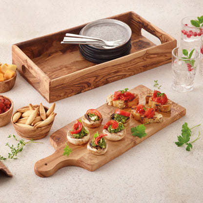 Serving tray with two handles in olive wood