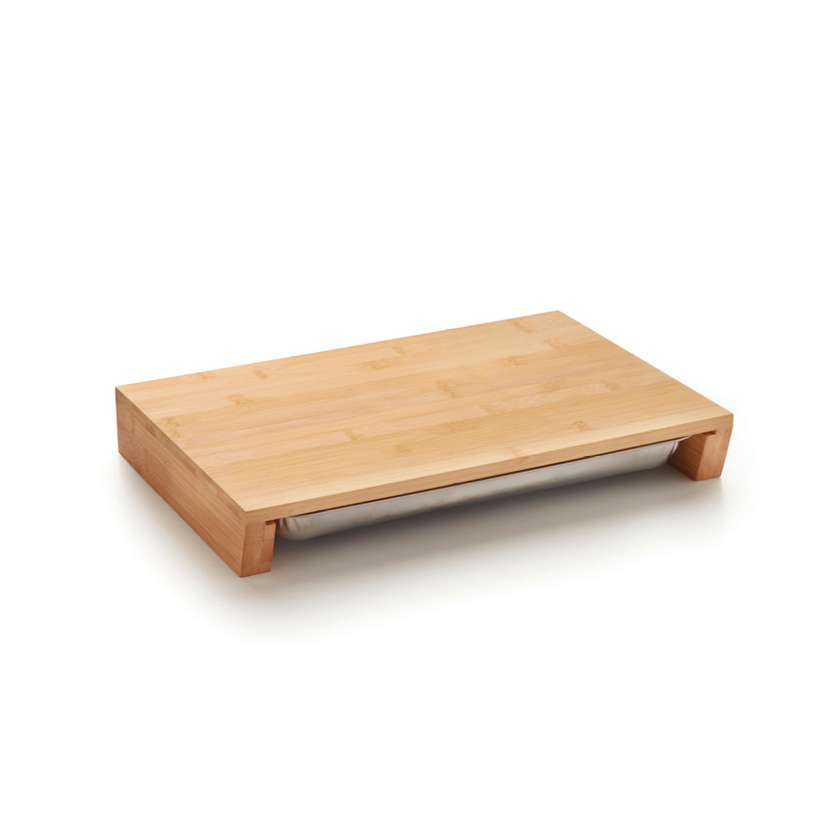 Cutting block - Bamboo + stainless steel insert tray - Wood / silver