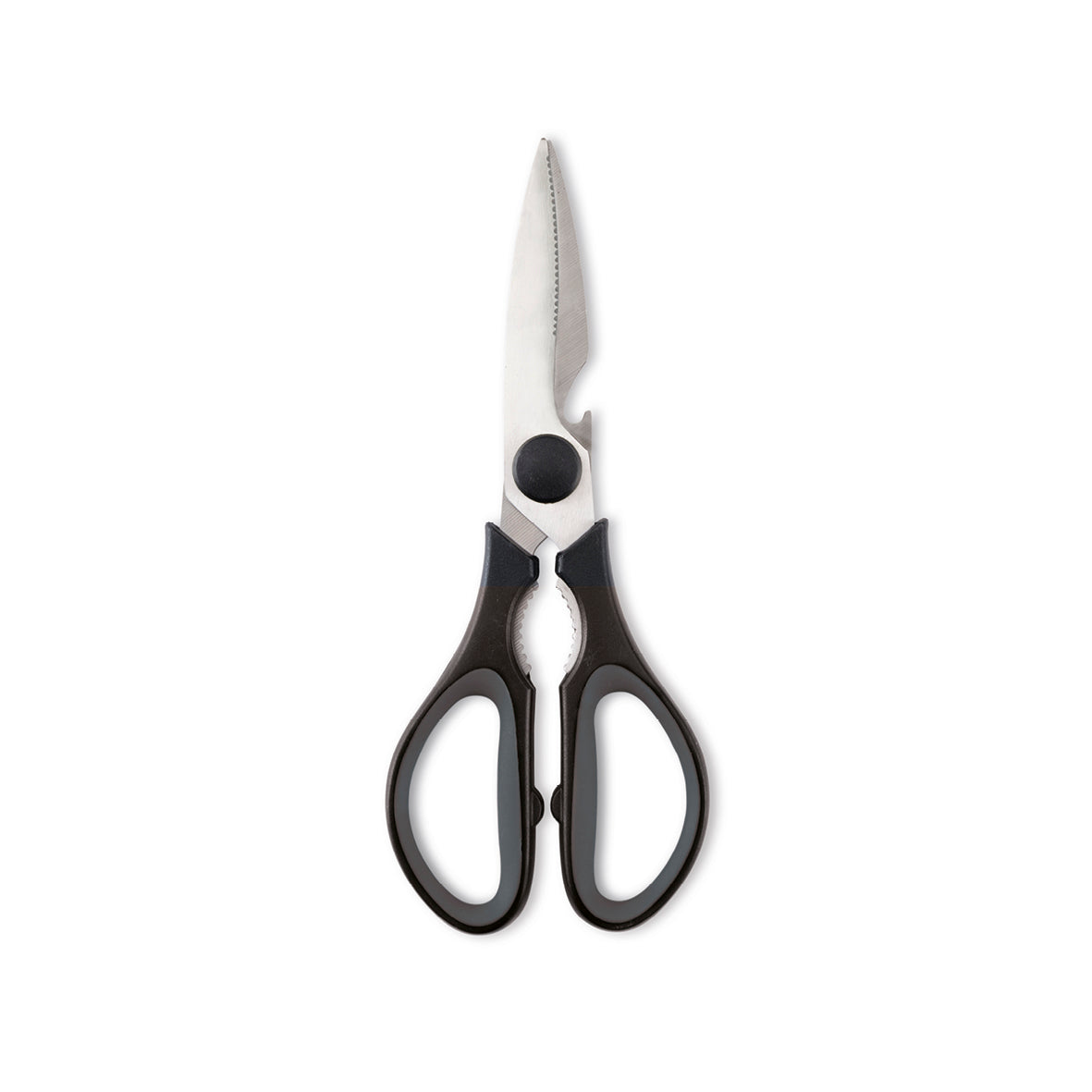 Stainless steel kitchen scissors with serrated blades - black