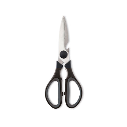 Stainless steel kitchen scissors with serrated blades - black