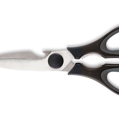 Stainless steel kitchen scissors with serrated blades - black