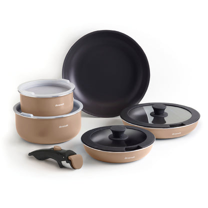 Stackable cookware set with removable handle 10 pieces - Champagne