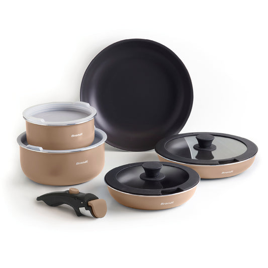 Stackable cookware set with removable handle 10 pieces - Champagne