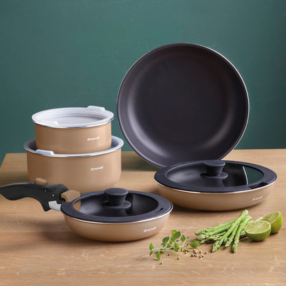 Stackable cookware set with removable handle 10 pieces - Champagne