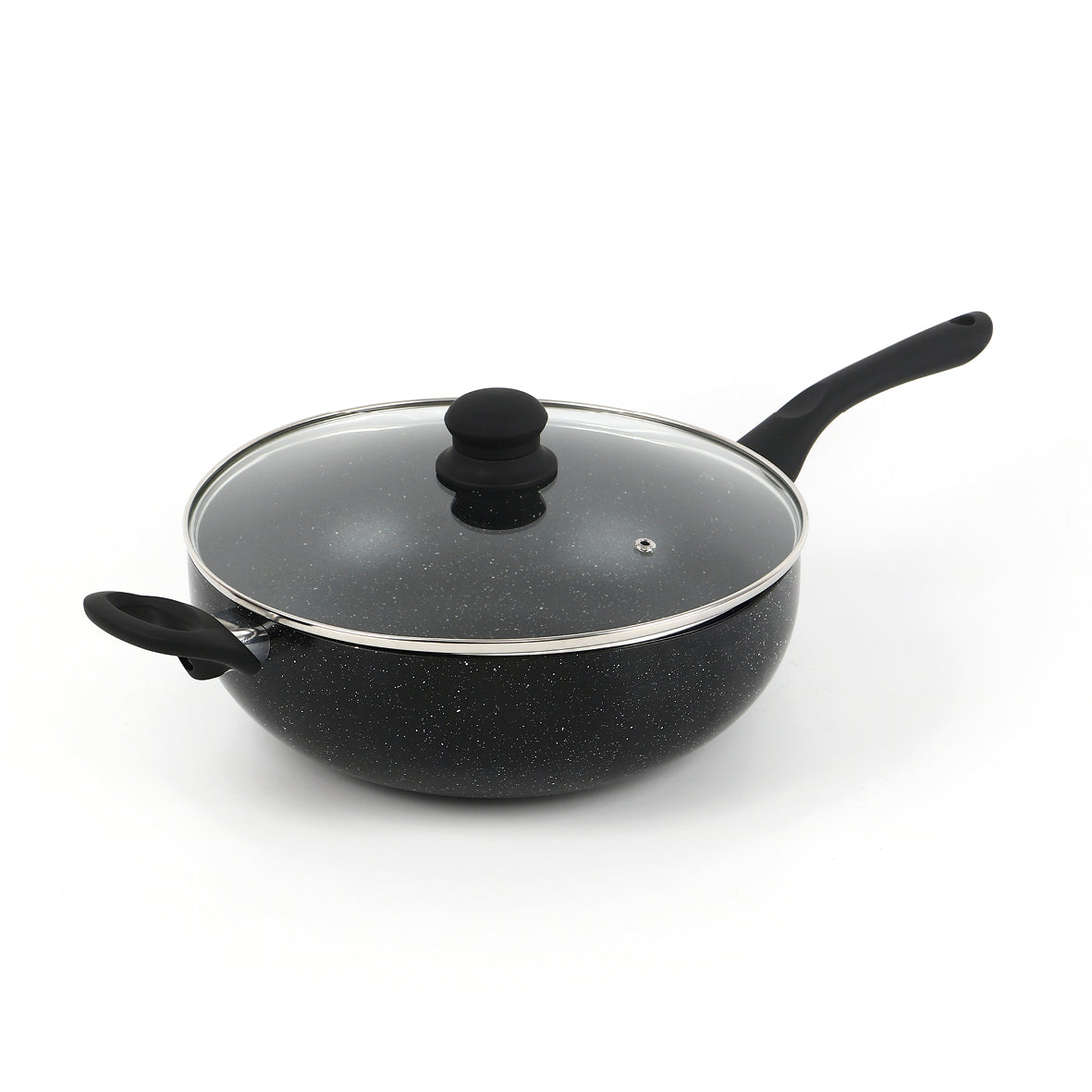 Wok in aluminum with lid - Granite Pro ceramic - Black
