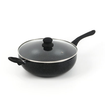 Wok in aluminum with lid - Granite Pro ceramic - Black
