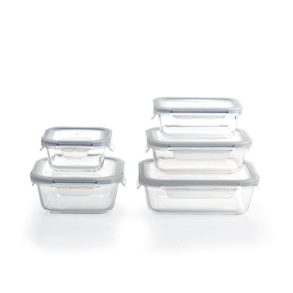 Set of 5 glass containers with clips - Transparent