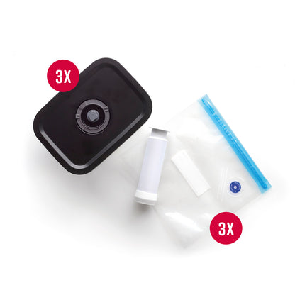 Set of 3 rectangular glass vacuum containers + 1 vacuum pump + 3 vacuum bags - Transparent