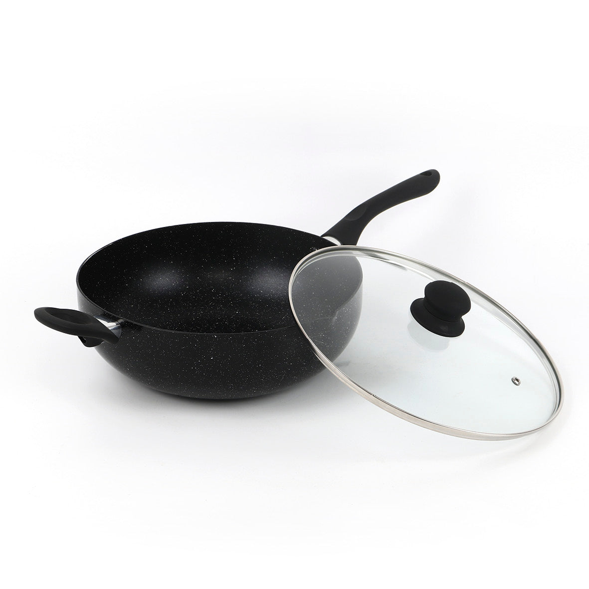 Wok + lid in aluminium granite - Black marble