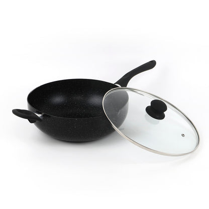 Wok + lid in aluminium granite - Black marble