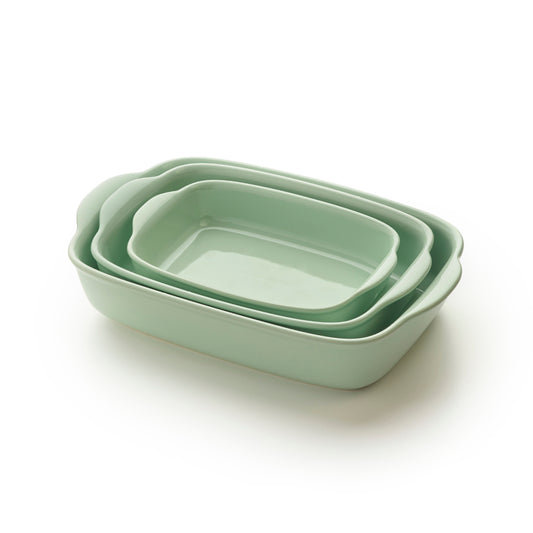 Set de 3 plats à four en céramique – vert pastel – 1- 2 -3 L