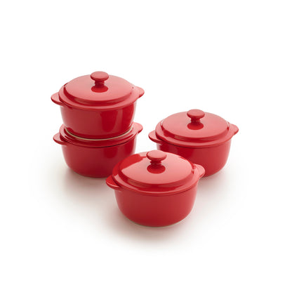 Set de 4 mini-cocottes rondes en céramique – rouge