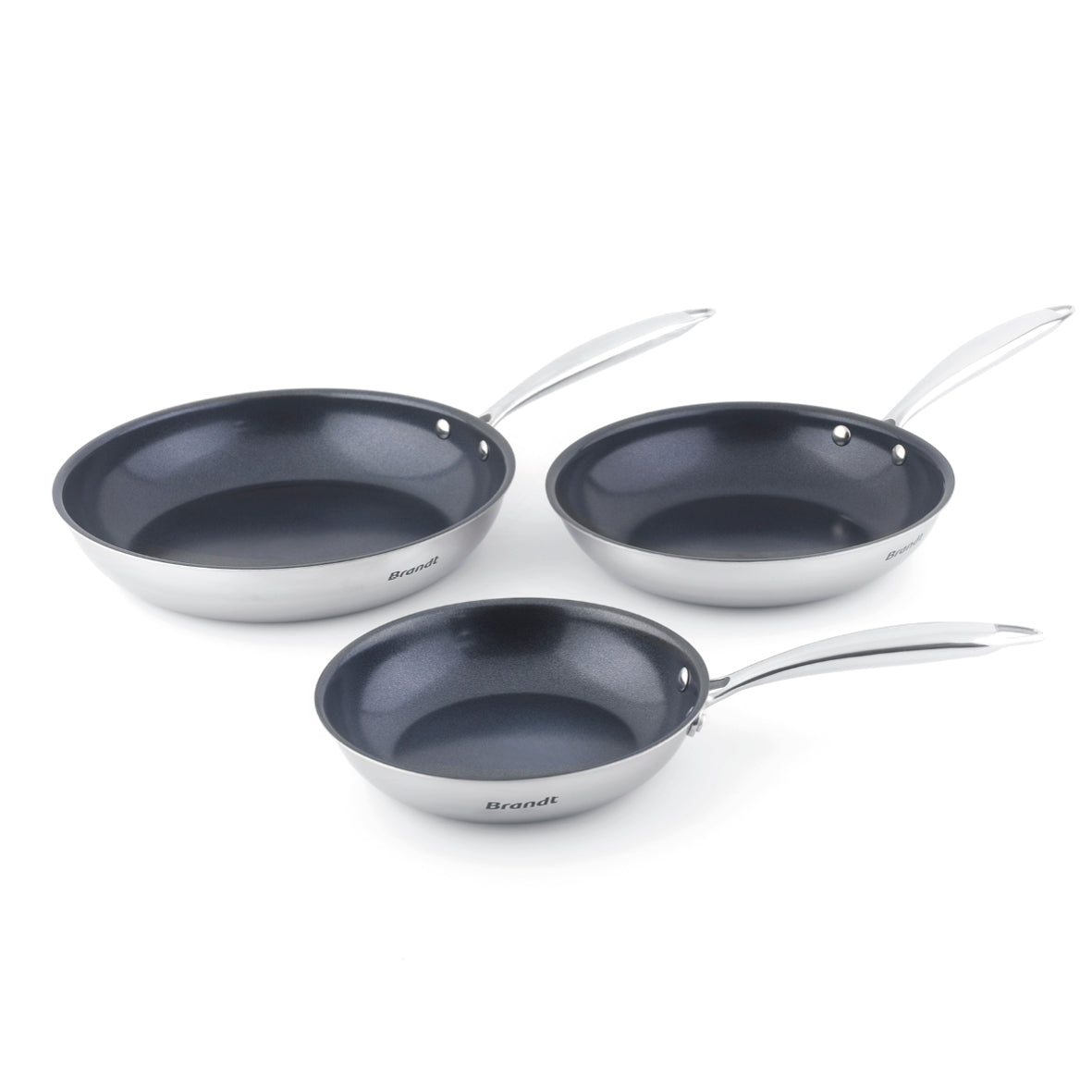 Set of 3 non-stick triply frypans in stainless steel - Multinox - 20 + 24 + 28 cm