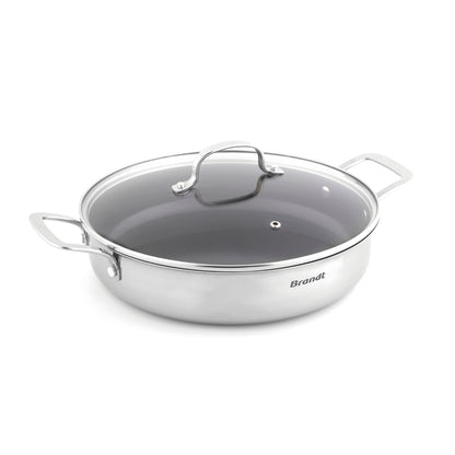 Non-stick triply skillet in stainless steel with lid - Multinox - 28 cm