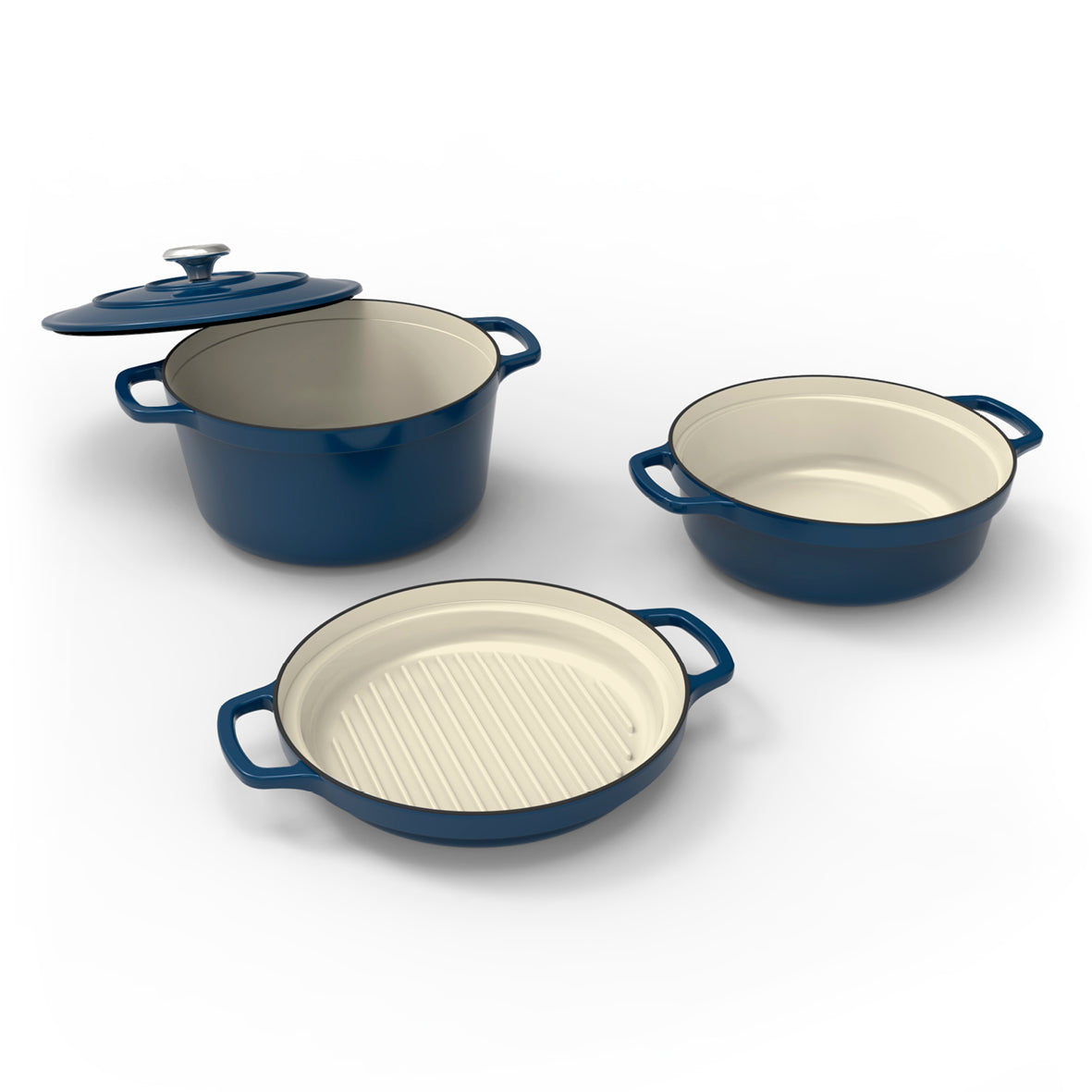 Batterie de cuisine empilable en fonte 4 pièces - Bleu