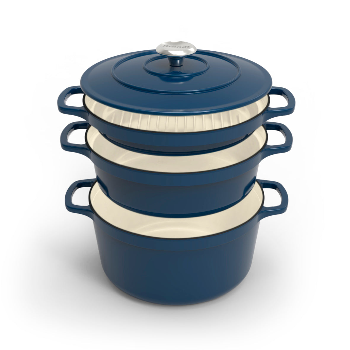 Batterie de cuisine empilable en fonte 4 pièces - Bleu