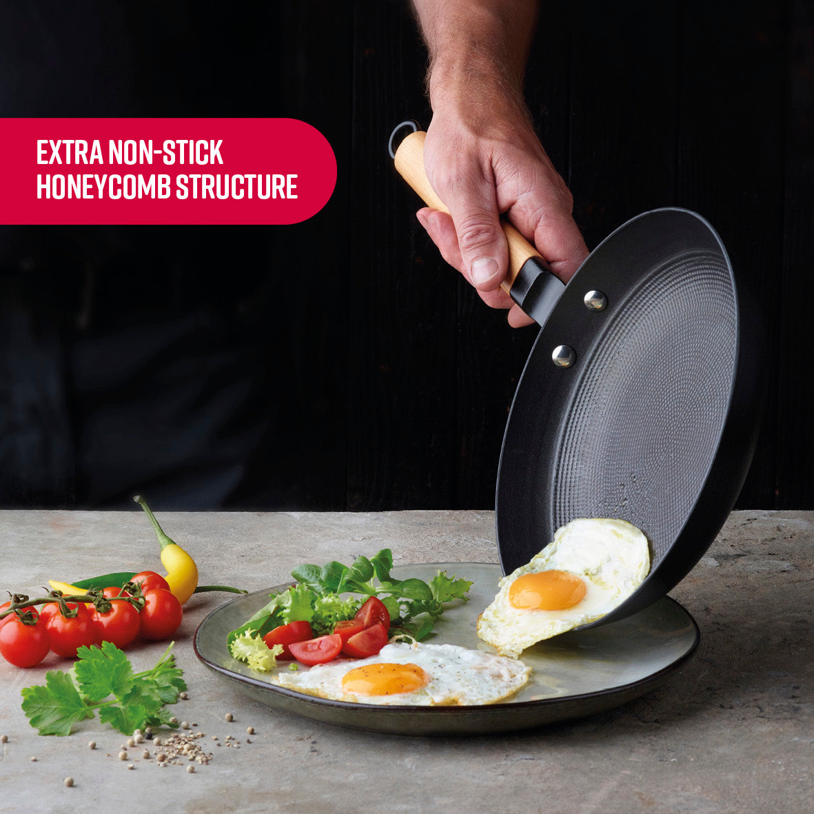 Set of 3 Qulinart cast iron lightweight skillets with non-stick honeycomb structure - 20, 24 & 28 cm