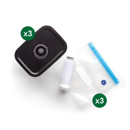 Set of 3 rectangular glass vacuum containers + 1 vacuum pump + 3 vacuum bags - Transparent