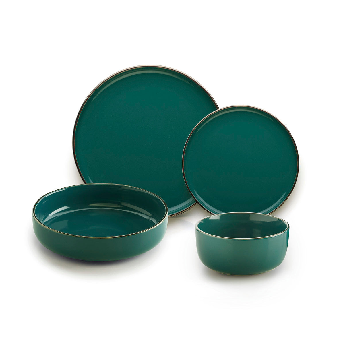 Porcelain dinnerware set 24 pieces embossed - Dark green