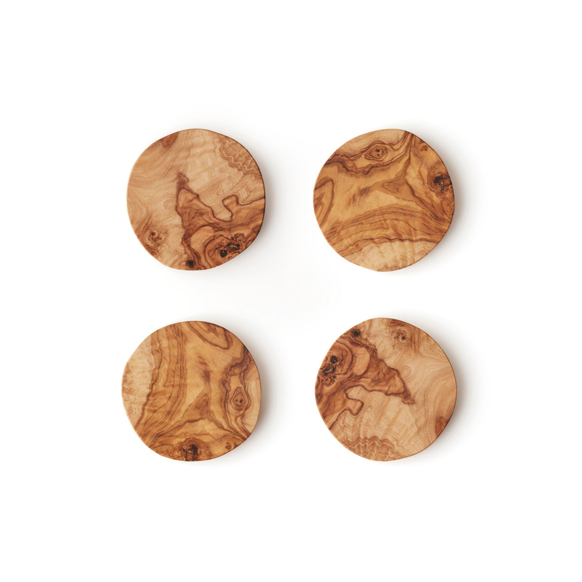 Set of 4 round coasters in olive wood