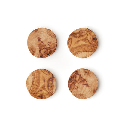 Set of 4 round coasters in olive wood