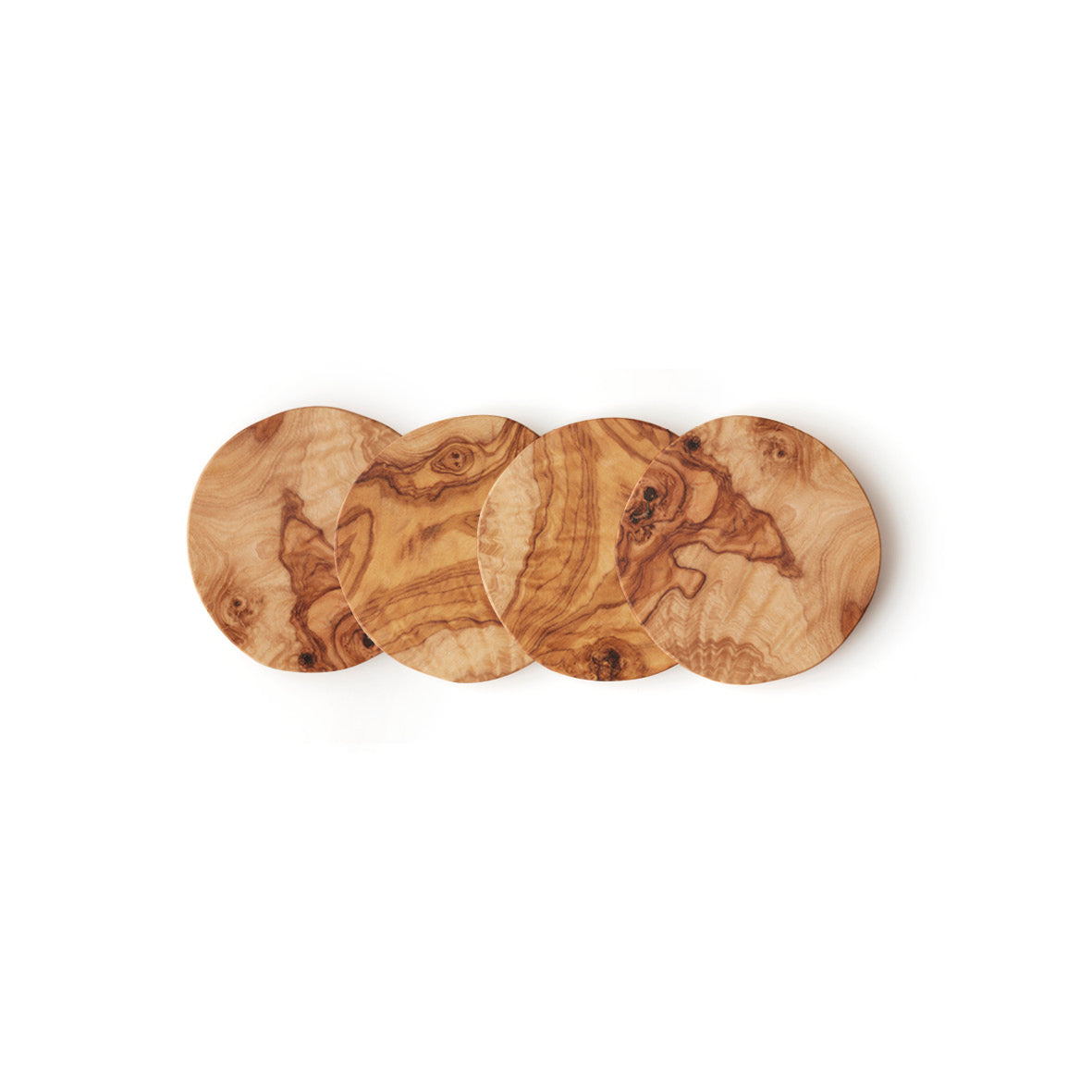 Set of 4 round coasters in olive wood