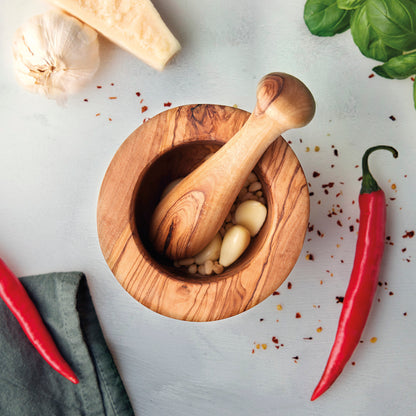 Pestle and mortar in olive wood