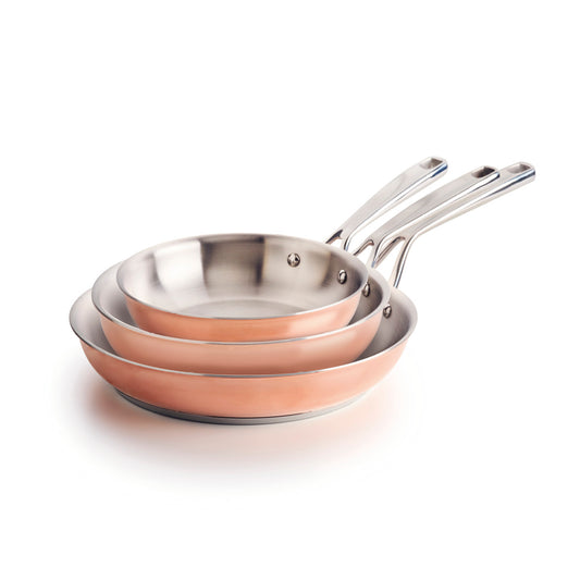 Set of 3 stainless steel triply copper frypans 20 + 24 + 28 cm - Copper