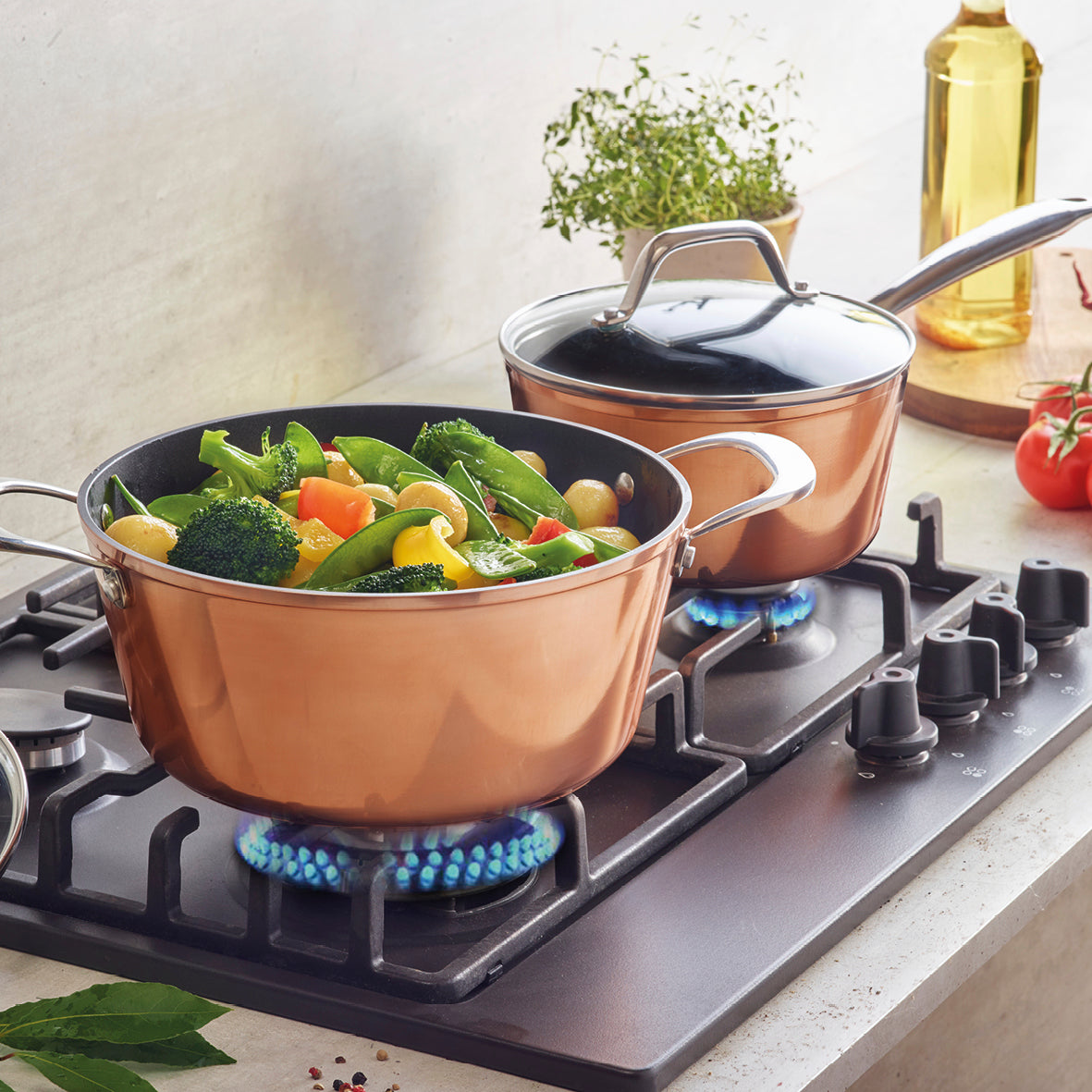 Set de 3 casseroles Alux Pro - en aluminium forgé et acier inoxydable - 16 + 18 + 20 cm - Cuivre