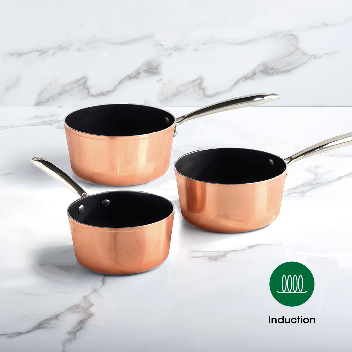 Set de 3 casseroles Alux Pro - en aluminium forgé et acier inoxydable - 16 + 18 + 20 cm - Cuivre