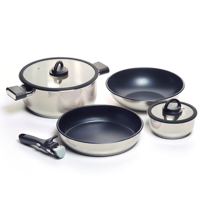 Set empilable en inox avec poignée en bakélite - Argenté