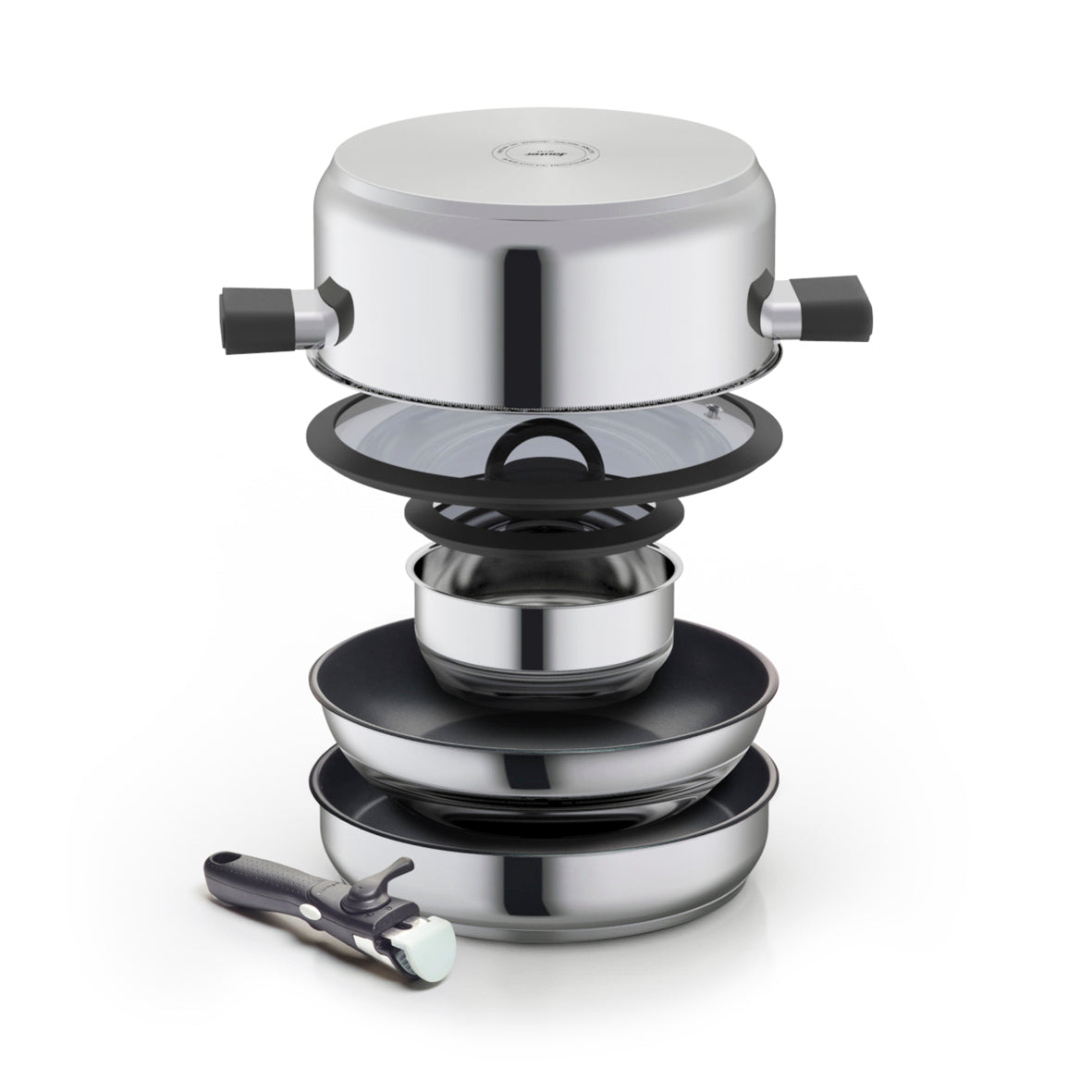 Set empilable en inox avec poignée en bakélite - Argenté