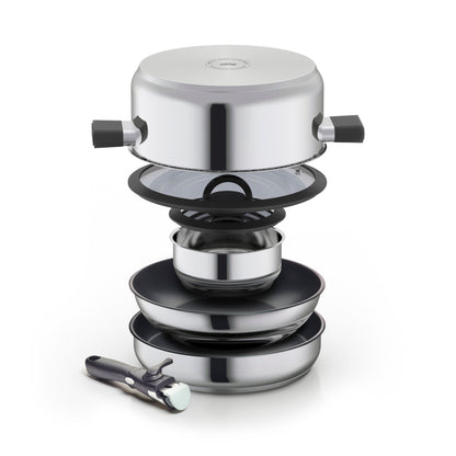 Set empilable en inox avec poignée en bakélite - Argenté