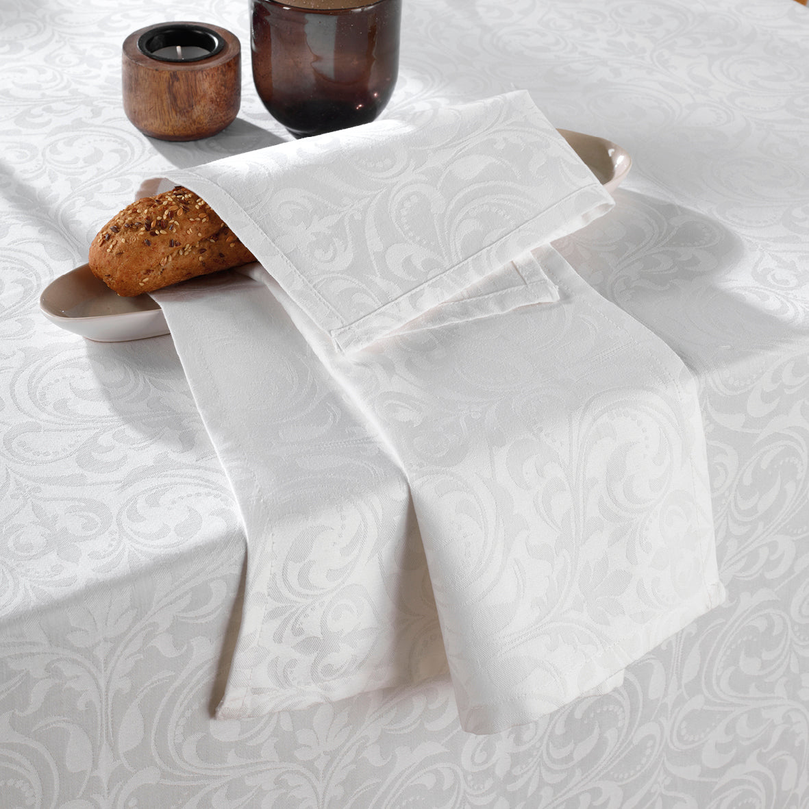 Set de 4 serviettes tissé Jacquard Fleurette - 50 x 50 cm - Blanc