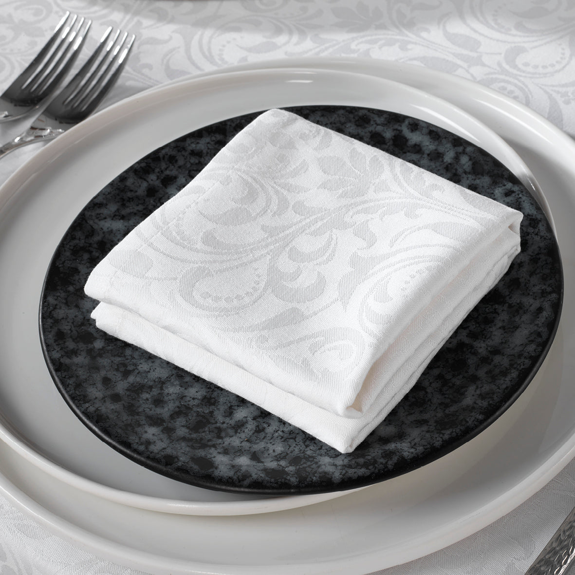 Set de 4 serviettes tissé Jacquard Fleurette - 50 x 50 cm - Blanc