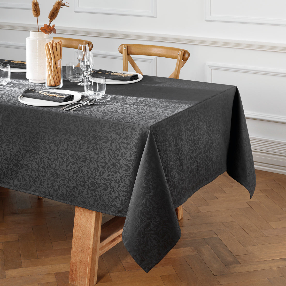 Nappe tissé Jacquard Fleurette - 170 x 250 cm - Gris foncé