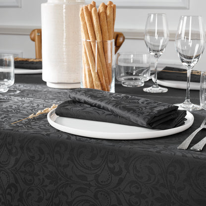 Set de 4 serviettes tissé Jacquard Fleurette - 50 x 50 cm - Gris foncé