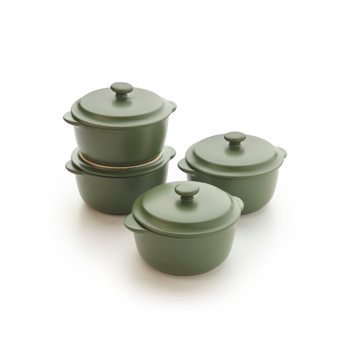 Set de 4 mini-cocottes rondes en céramique – vert