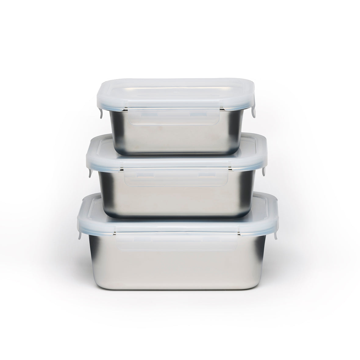 Set de 3 boîtes de conservation en acier inoxydable avec couvercles 