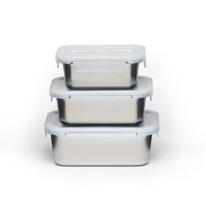 Set de 3 boîtes de conservation en acier inoxydable avec couvercles 