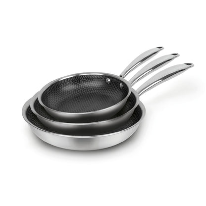 Set of 3 triply frypans with non-stick honeycomb coating - Silver