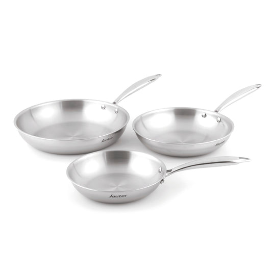Set of 3 triply frypans - Silver