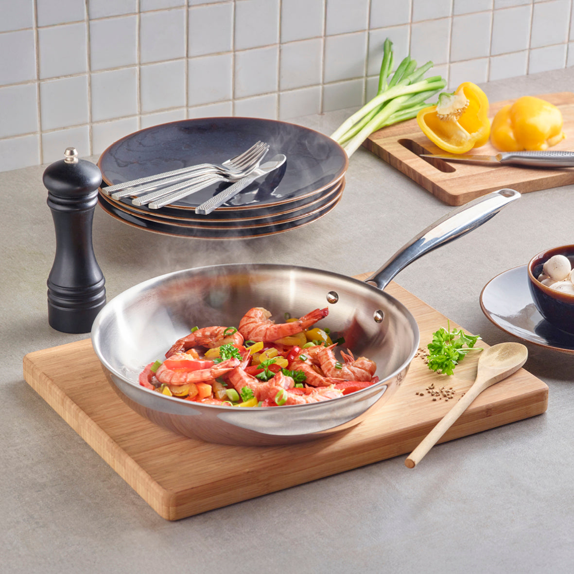 Set of 3 triply frypans - Silver