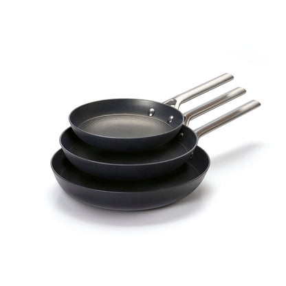 Set de 3 poêles en fonte avec nid d'abeille - Noir - 20 + 24 + 28 cm