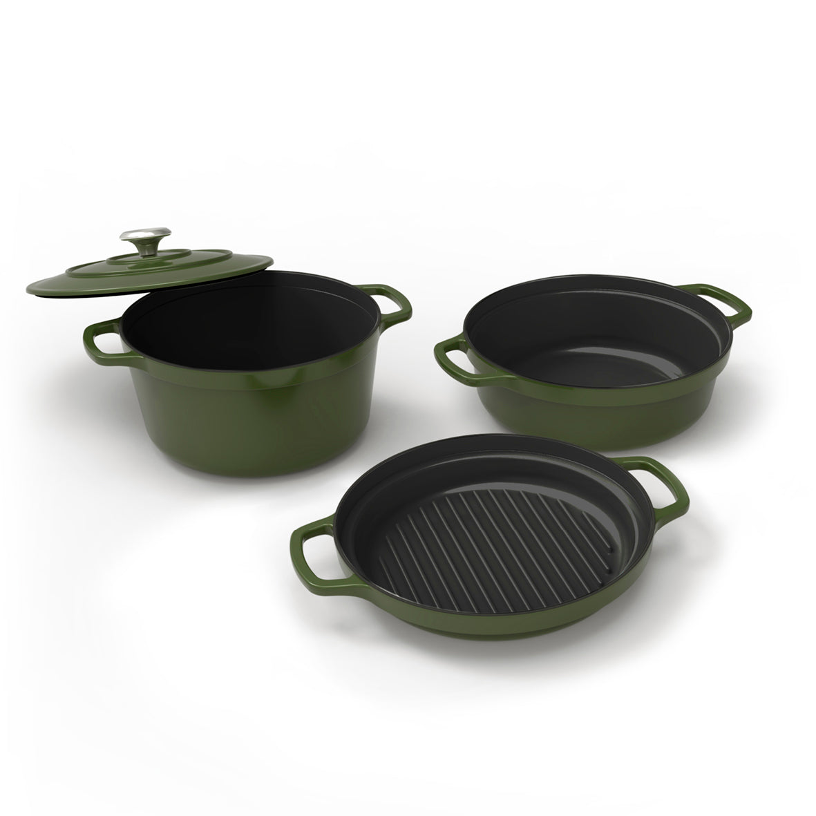 Stackable cast iron set 4 pieces green