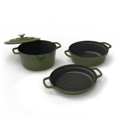 Stackable cast iron set 4 pieces green