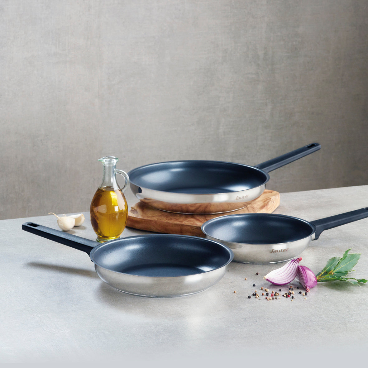 Set of 3 non-stick frypans - Qulinox ceramic - Silver